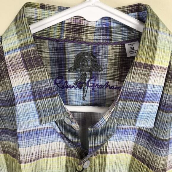 Robert Graham Long Sleeve Button Shirt Plaid Mens Medium Checkered Blue Green - Picture 2 of 6